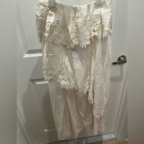 NWT Farm Rio Maxi Lace Asymmetrical Tiered Skirt White S - Image 2
