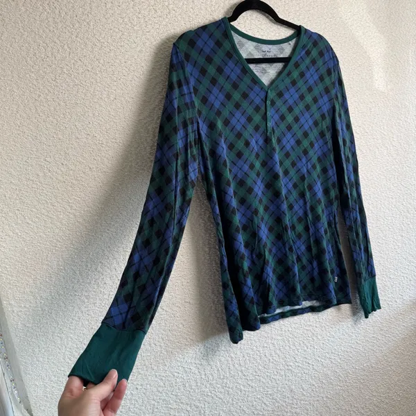 Little Sleepies Bamboo‎ Women’s Navy Green Tartan Plaid Pajama Top Size Small - Image 10