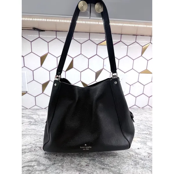 Kate Spade Leila Medium Triple Compartment Pebbled Leather Shoulder Bag - Black - Image 2