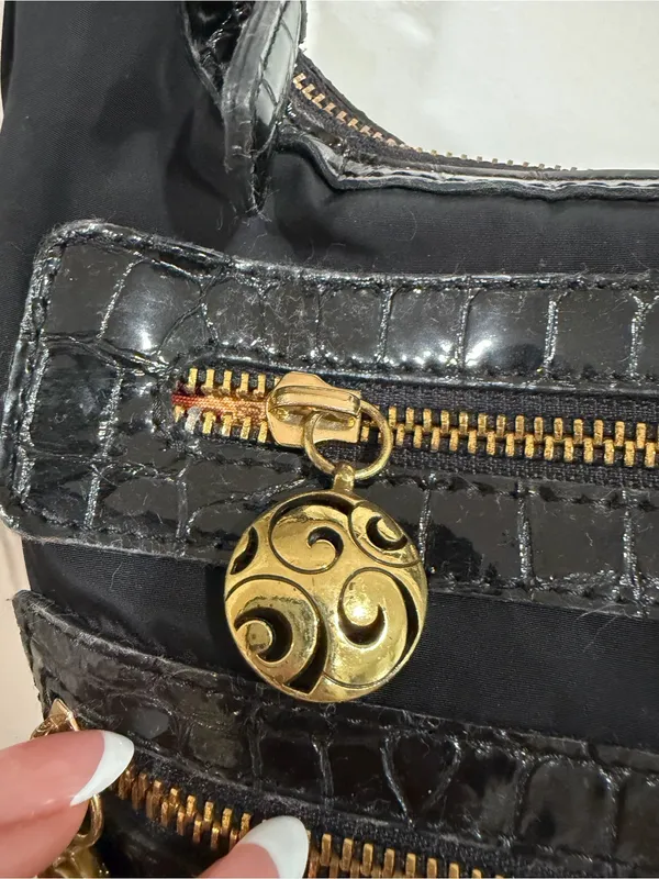 Y2K Brighton Black Crossbody Bag with Gold Hardware and leather/ leopard design - Image 4