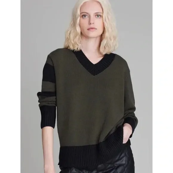 Alp N Rock Otto V-Neck Color Block Taupe Cream Cotton Blend Sweater Size Small‎ - Image 2