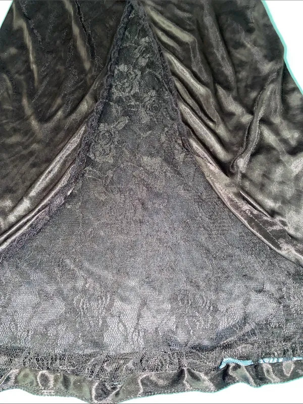 Unbranded satin silky floral lace front panel slip lingerie chemise black size M - Image 7