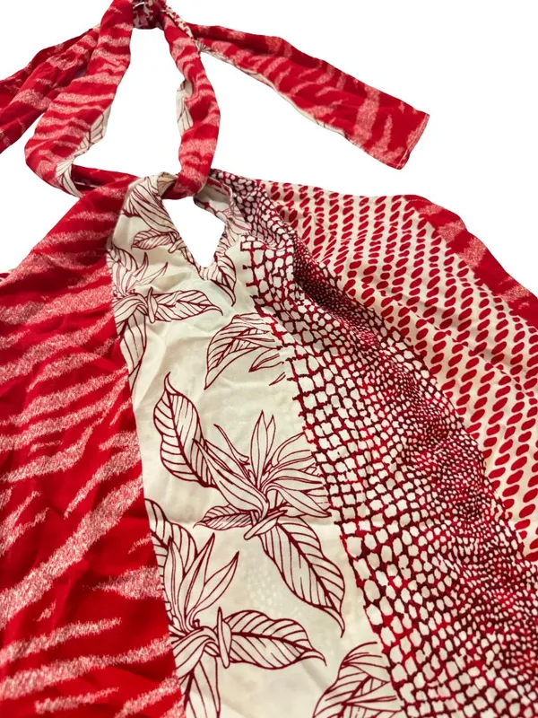 Banana Republic Red Cream Mixed Print Halter Tie Neck Top Shirt Small Women's - Image 9