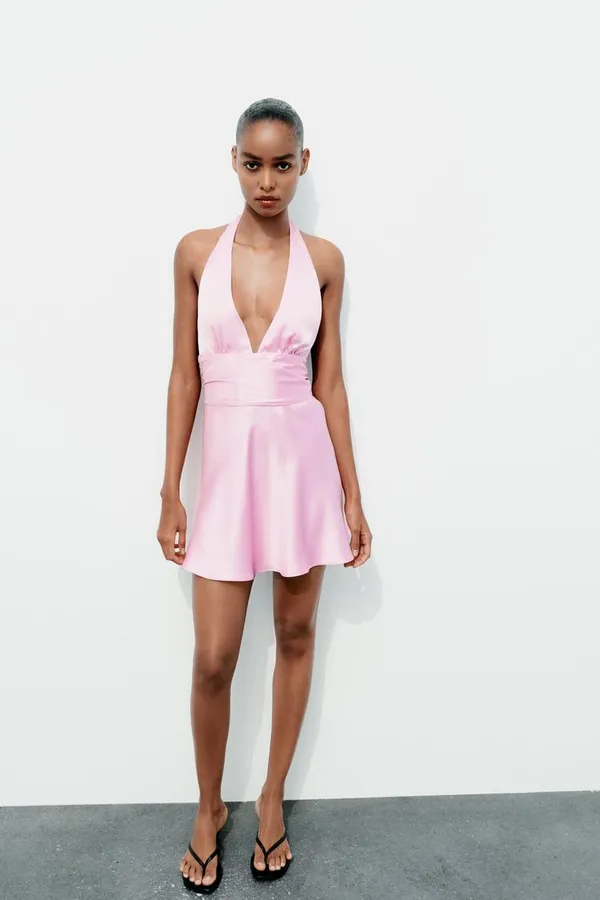 Zara dress mini halter pink satin Bow 🍬 🎀 wedding party coctail bridal shower - Image 6