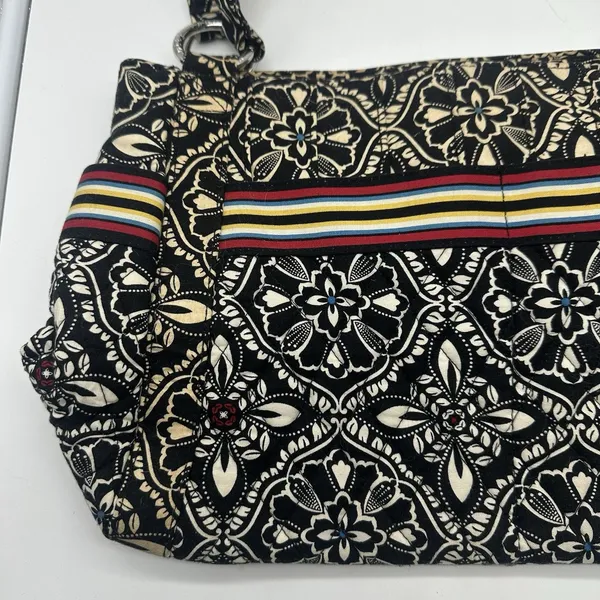 Vera Bradley Black Cream Floral Quilted Shoulder Hobo Bag Multicolor Stripe - Image 2