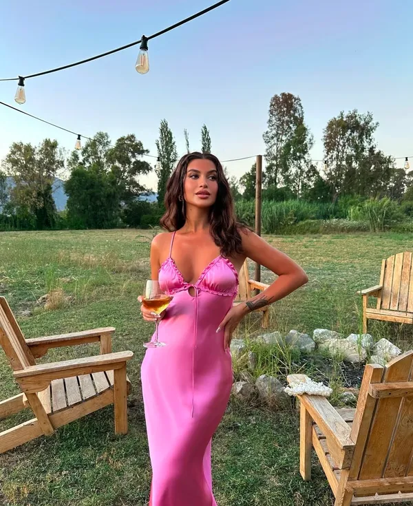 Zara long dress maxi hot pink satin lingerie evening party wedding holiday - Image 5