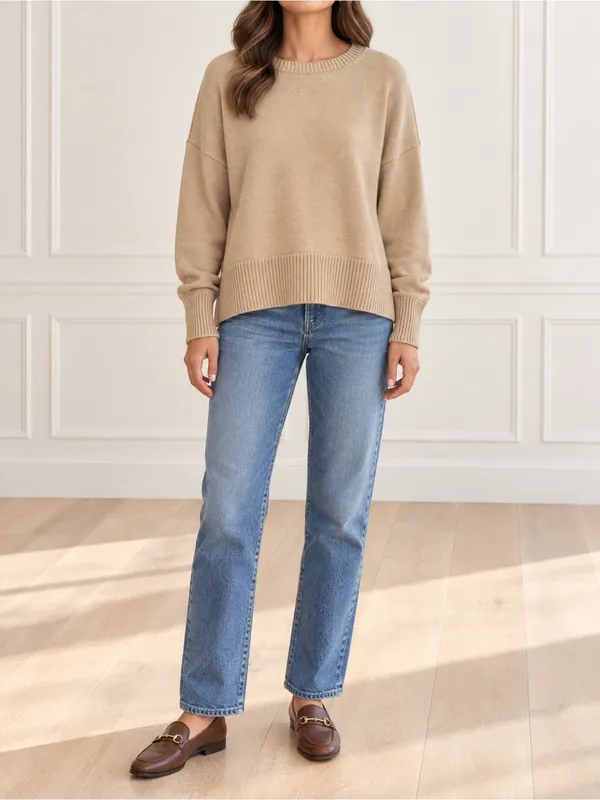 Lands’ End Drifter Sweater Sz XL 18 Tan Cotton Oversized Crewneck Coastal - Image 8