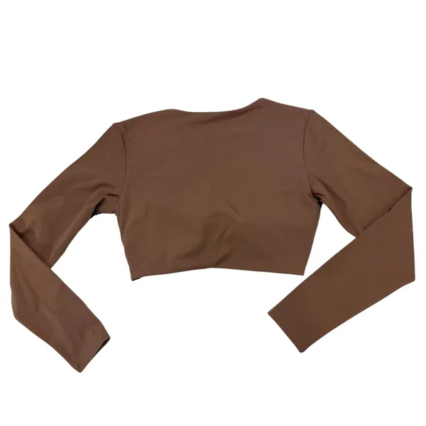 AOXJOX Deep V Twist Front Crop Yoga Top Brownie L NWOT - Image 6