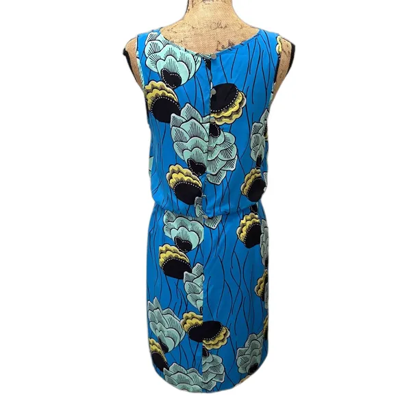 Anthropologie Sariah 100% Silk Palma Blouson Dress‎ Blue Abstract Floral Size 6 - Image 4