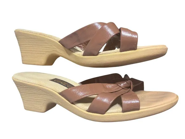 SAS Brown Leather Wedge Sandals Shoes Rubber 2.5" Heel Strappy Knot 249070 Sz 8 - Image 3