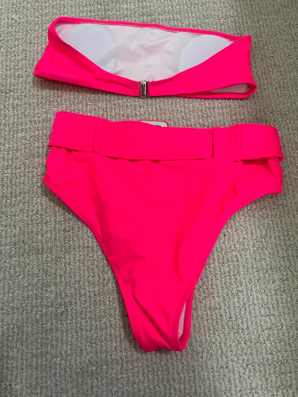 Pink Buckle High Waisted Bikini Medium - Image 3