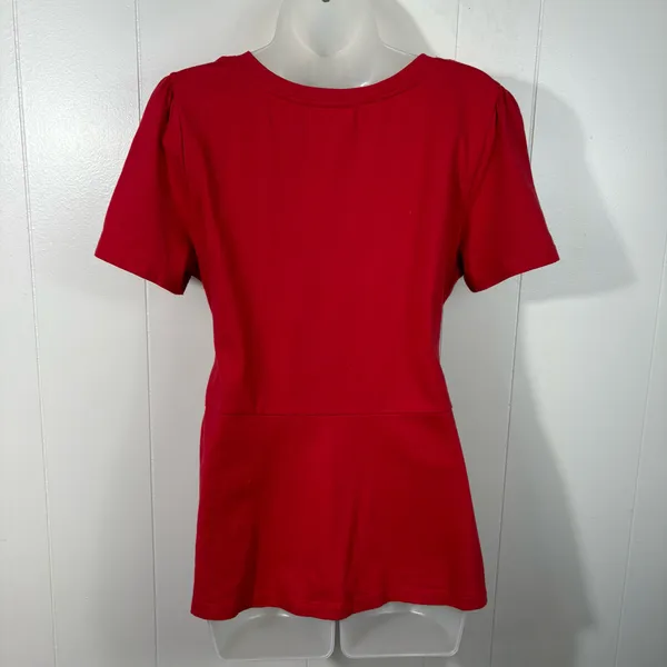 Anthropologie Maeve Dakota Red Short Sleeve Wrap Belted T-Shirt Large L Holiday - Image 3