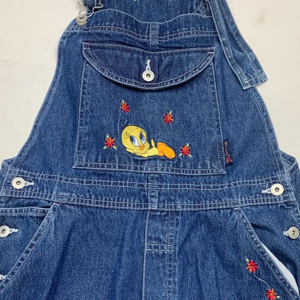 Tweety vintage women's medium Embroidered Denim Overalls - Image 3