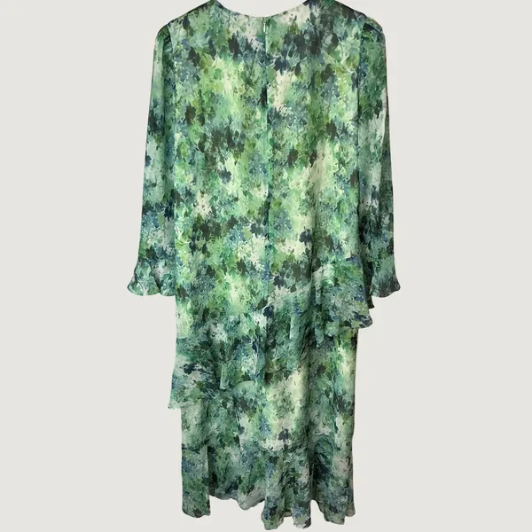 Tuckernuck Water Lillies Sasha Dress Green Floral Tiered Ruffle Midi XL NEW - Image 3