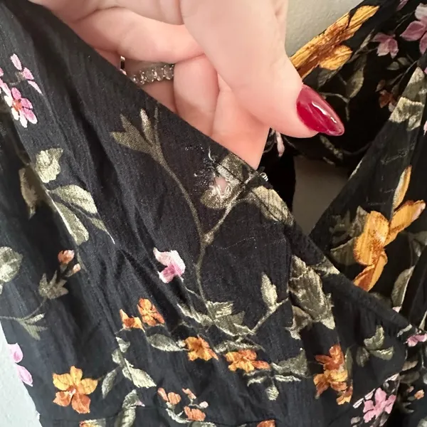 American Eagle Outfitters Black Tie Back Floral Pink Orange Jumpsuit Size L - Image 3