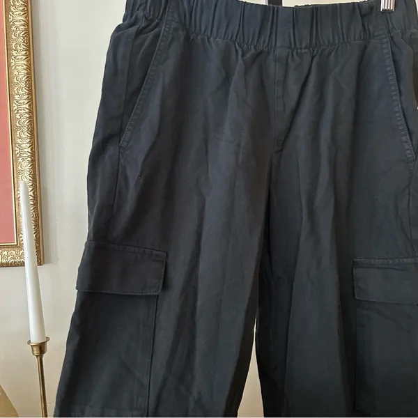 GAP Twill Cargo Pants Black Joggers Elastic Waist Stretch‎ Cotton Lyocell Size S - Image 3