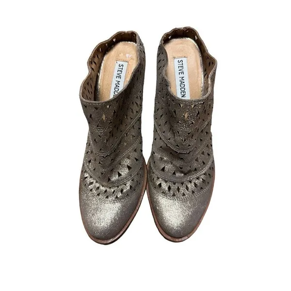 Steve Madden Harmony Mules in Dusty Gold Metallic Leather Upper Block Heel Sz 7M - Image 4