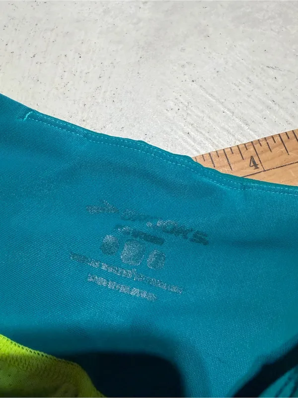 Brooks Neon Lime Running Shorts with Teal Waistband - Image 9