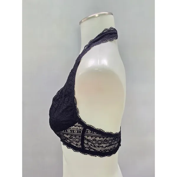 Black Halter Whimsy Romantic Boudoir Bridal Cottage Lingerie Lace Bralette Small - Image 3