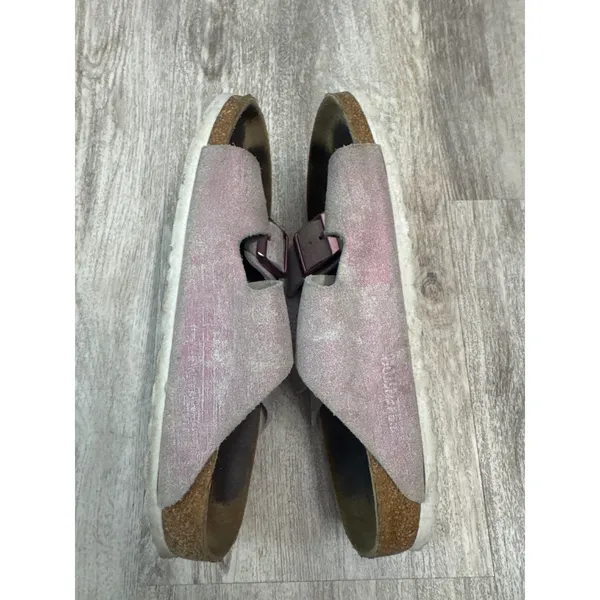 Birkenstock Arizona Metallic Pink Suede Two Strap Slide Sandals‎ Womens 38 - Image 3