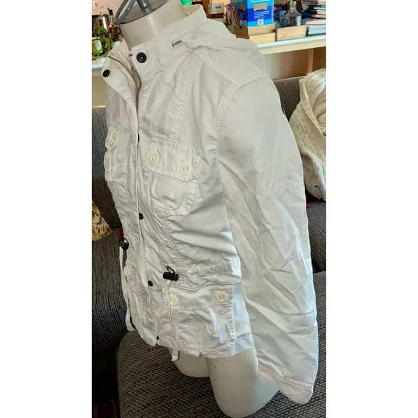 Calvin Klein White Lng-slv Zip-up Jacket W/ Hood, Sz XS - Image 2