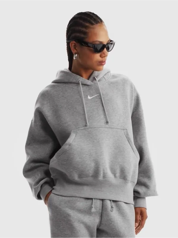 Nike Gray Crewneck Hoodie with White Swoosh Size Small - Image 5