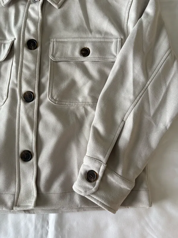 Cream Colored Faux Suede Button Down Shacket - Image 4