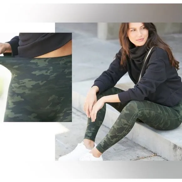 SPANX Women's Army Green Camo High Waisted Look At Me Now Leggings Sz M - Image 2