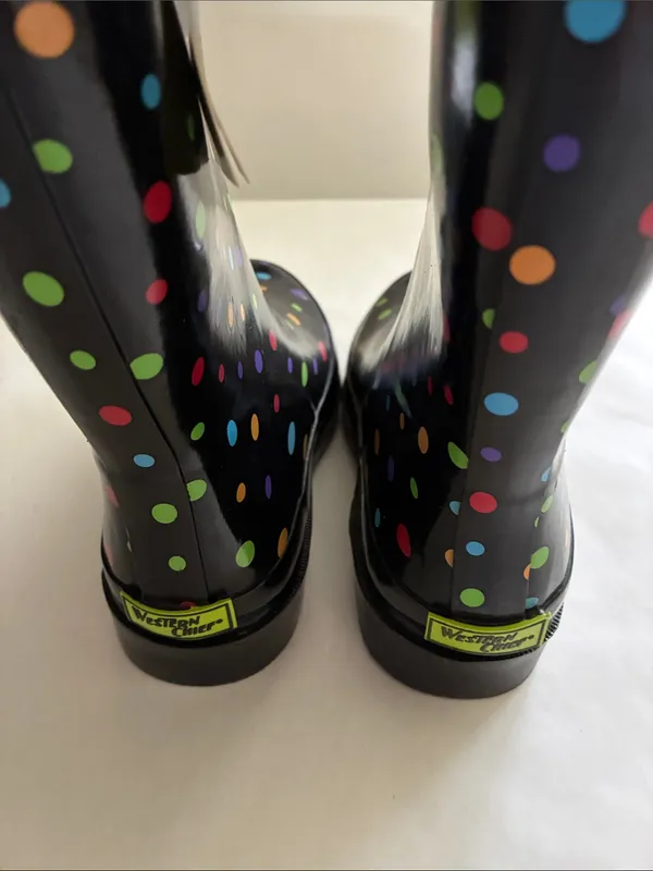 Western Chief Black Rain Boots with Multicolor Polka Dots - Image 4