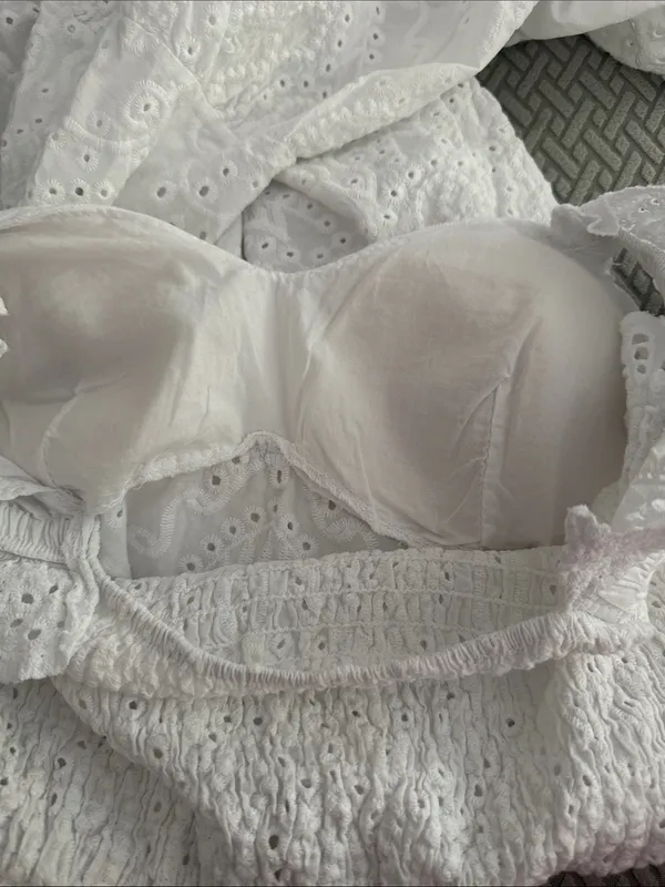 Made in Italy White Eyelet Ruffle Strap Bustier Cinched Line Dress 100% Cotton - Image 10