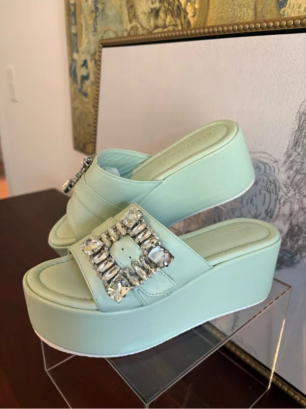 Beautiisoles Mint Green Jeweled Slide - Image 7