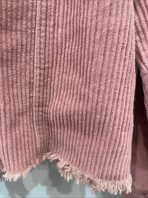 Dark pink corduroy button front shirt long sleeve ripped hem - Image 3