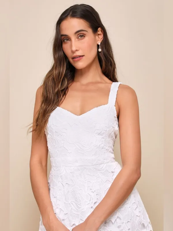 Lulus Divine Beauty White Lace Midi Dress With Pockets Size Small Bridal Beach - Image 3