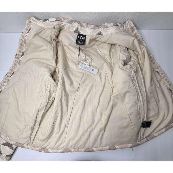 UGG Sun Shirt Jacket ButtonUp‎ Unisex Medium Pink Tan Cozy Chunky Oversized New - Image 5