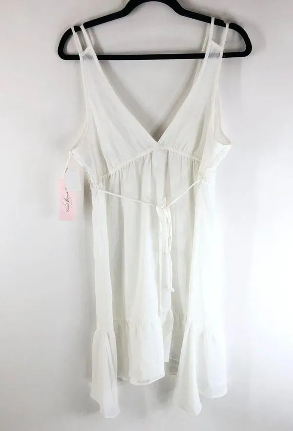 Linea Donatella Nightgown Lace Ruffle Tie Waist V Neck White Size S - Image 2