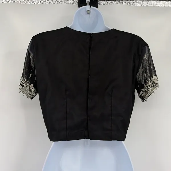 Embroidered Choli Beaded Blouse Top Sz Small Formal Wedding Festival Black Mesh - Image 6