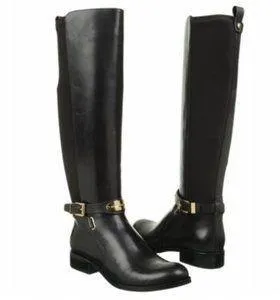 Michael Kors Black Leather Gold Hardware Buckle Arley Knee High Riding Boots - Image 3