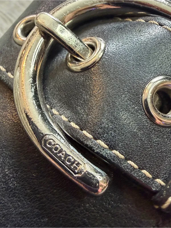 Y2K Coach Wallet Black Leather Soho Hampton Trifold Large Buckle - Image 3