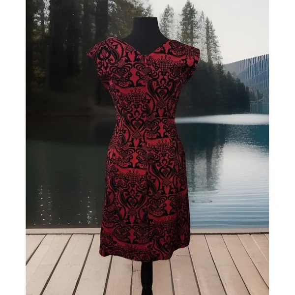 Y2K Dress ECI New York Whimsigoth Red‎ Black Paisley Velvet W/Pockets size 4 - Image 2