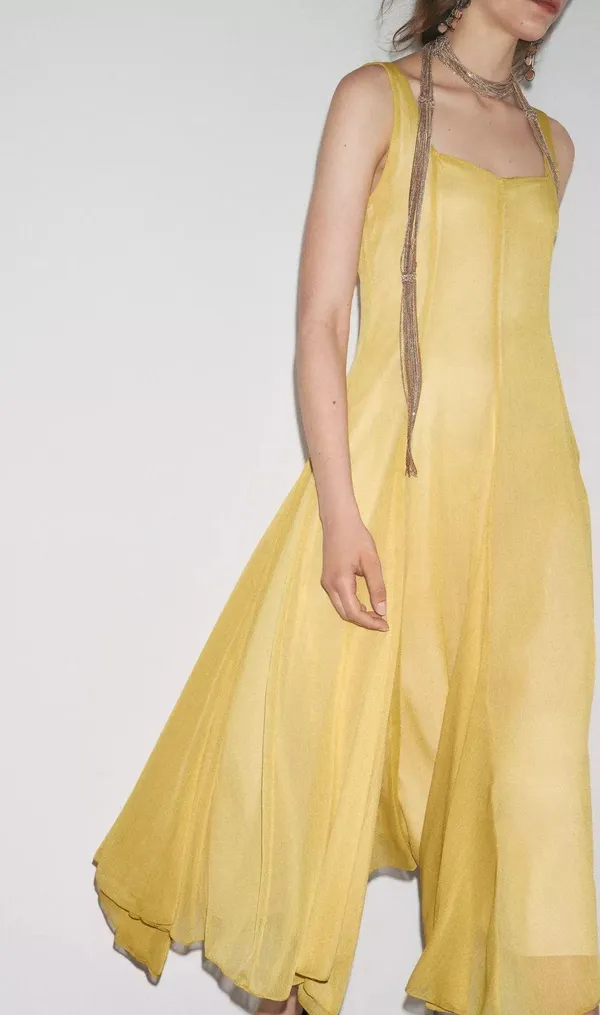 Zara butter mustard Yellow Maxi Dress flowy bohemian midi summer vacation - Image 12