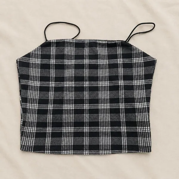 Popular 21 Black & White Plaid Spaghetti Strap Crop Top Y2K L - Image 2