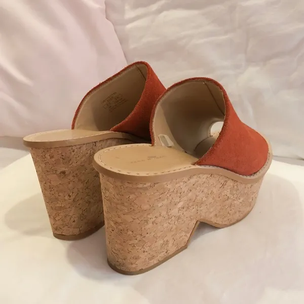 ZARA Burnt Orange Suede Platform Cork Sandals - Image 3