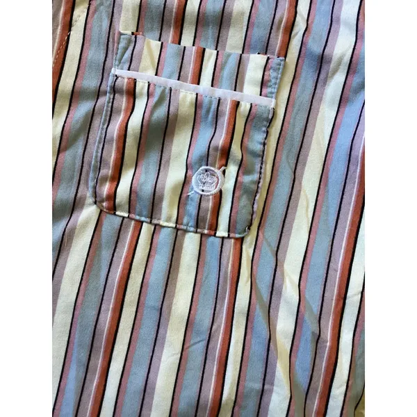 Born Womens Pajama Top Small Blue Orange Striped Button Down Short Sleeve Sleep - Image 3