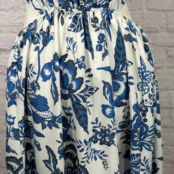 Blue and White Large Floral Halter Maxi Dress - Image 3