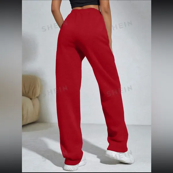 SHEIN Red Slant Pockets Drawstring Waist Flare Leg Sweatpants - Image 2