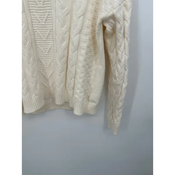 Cyrus Cream Cable Knit Sweater Women M Chunky Cozy Classic Heritage Quiet Luxury - Image 4