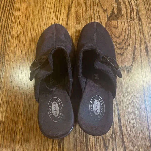 Dr. Scholl's PRIMID Brown Suede Leather Wedge Clog Mules Shoes Size 9M - Image 3