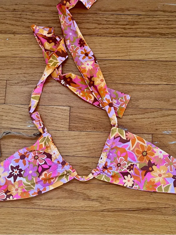 Stone Fox Swim Floral Triangle Bikini Set NWT Adjustable 2 Way Top High Cut - Image 4