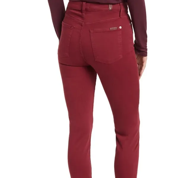 7 For All Mankind Women's Size 31 High Waist Ankle Skinny Jeans Merlot‎ Wine Red - Image 2