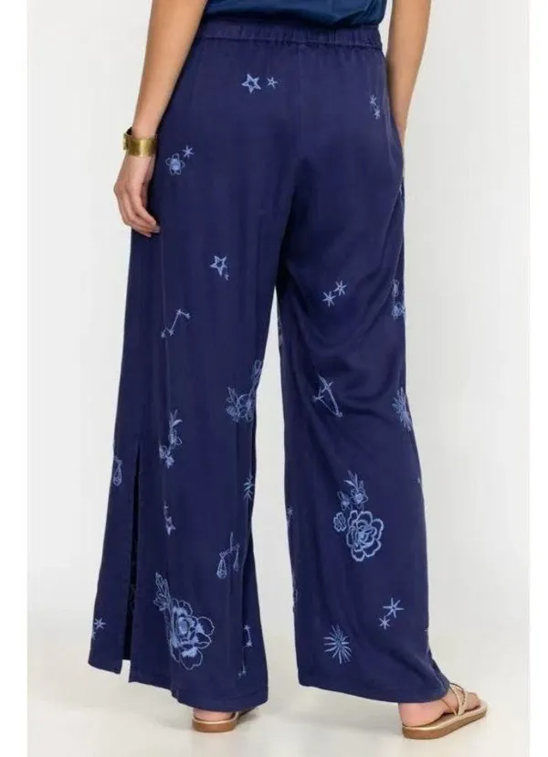 NWOT Johnny Was Wide Leg Embroidered Floral Pants Size L Blue Elastic waist - Image 3